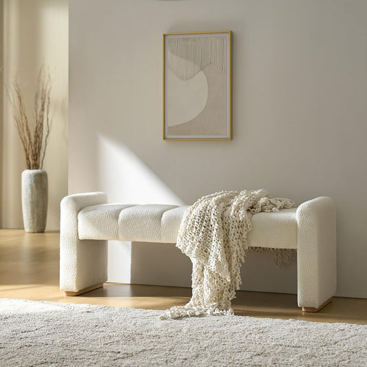 White Modern Bench for Entryway, 55" Seating