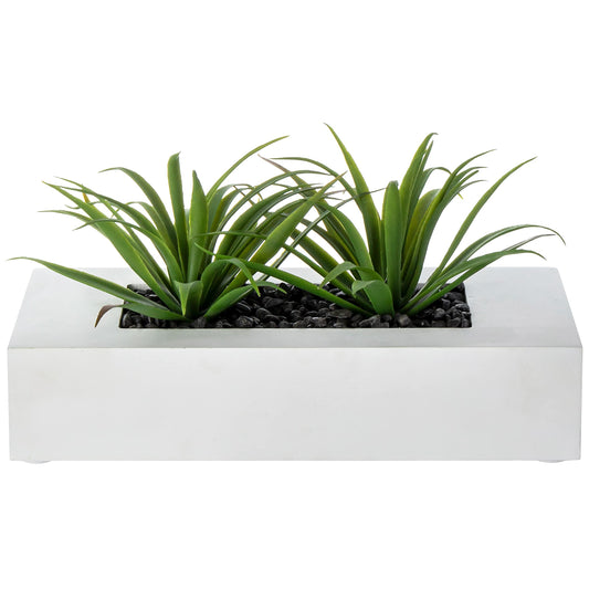 Artificial Faux Plants in White Rectangular Planter