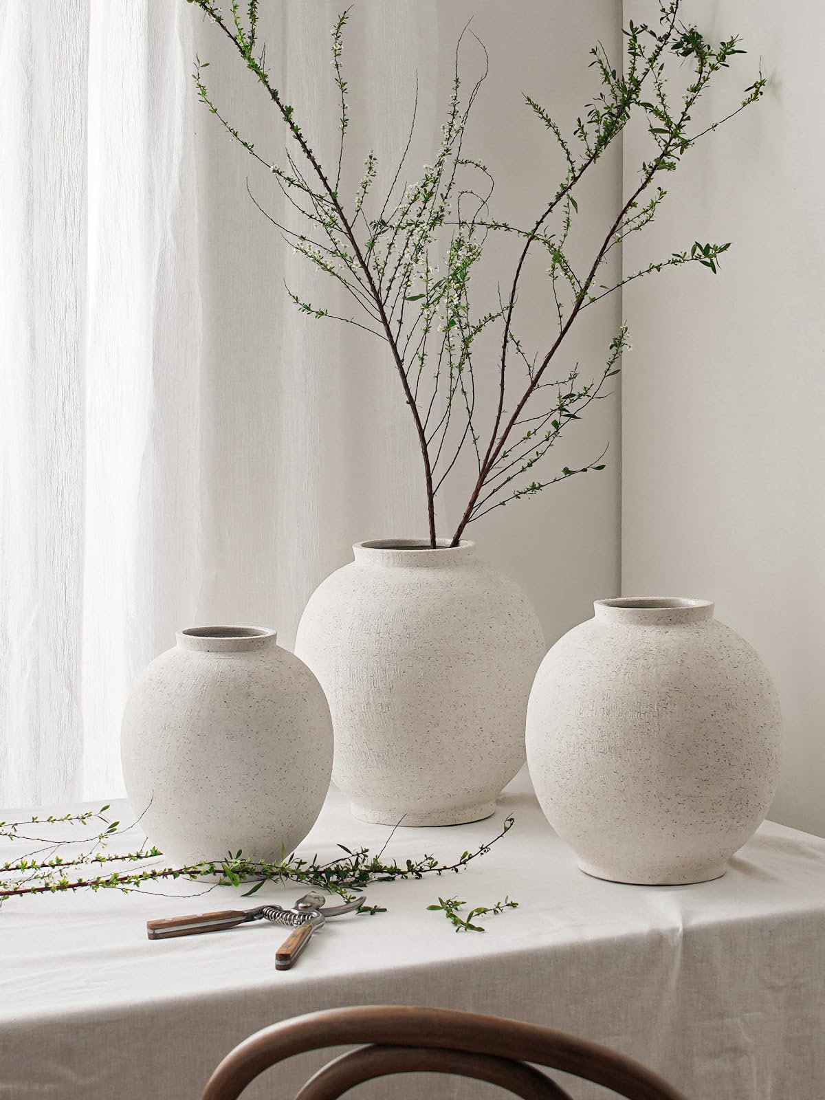 White Large Round Ceramic Rustic Vase