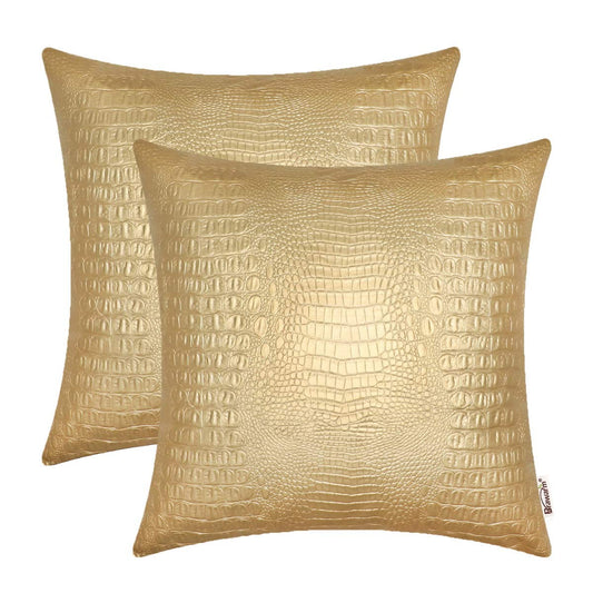 Gold Throw Pillow Covers Set, Faux Leather