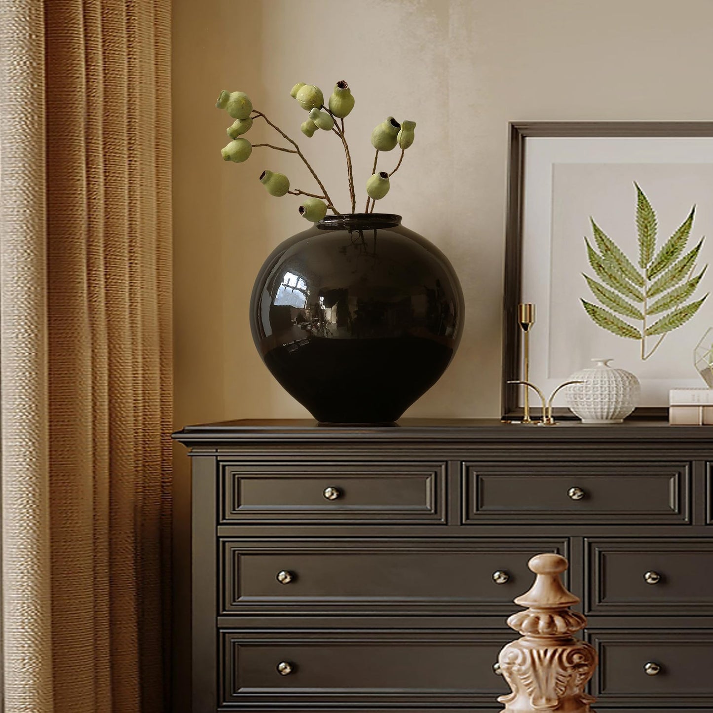 Black Terracotta Large Vase for Home Decor
