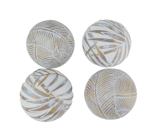 White Decor Balls Set Leaf Design