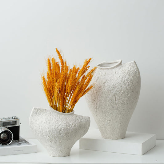 White Ceramic Stone Vase Modern Style