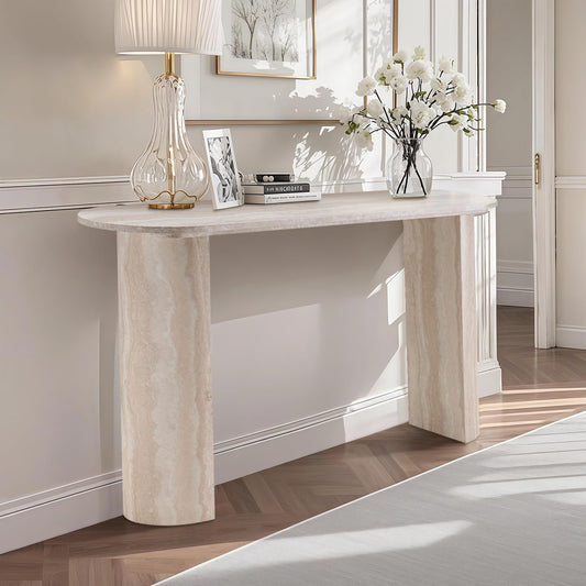 Beige Console Table with Faux Mars, Marble Pattern for Entryway
