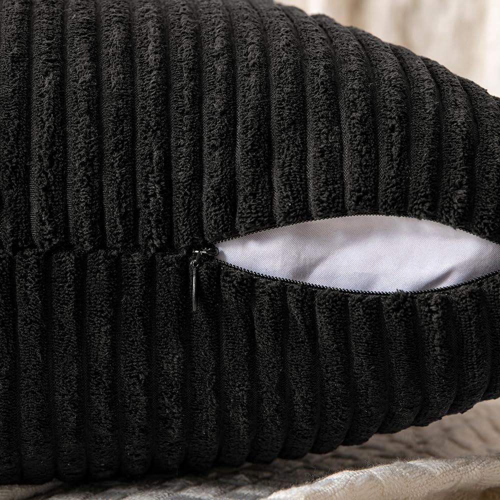 Black Throw Pillow Covers Set of 2, Corduroy