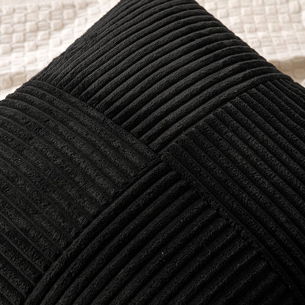 Black Throw Pillow Covers Set of 2, Corduroy