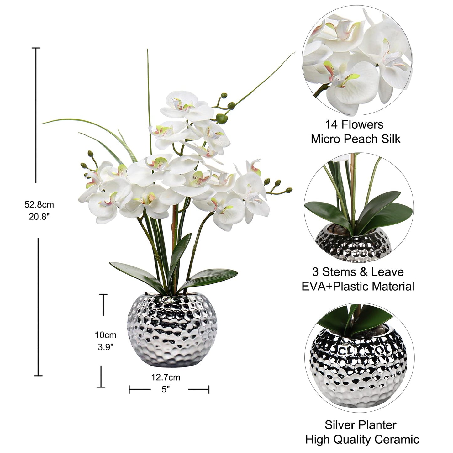 White Artificial Faux Orchid Flower Arrangement