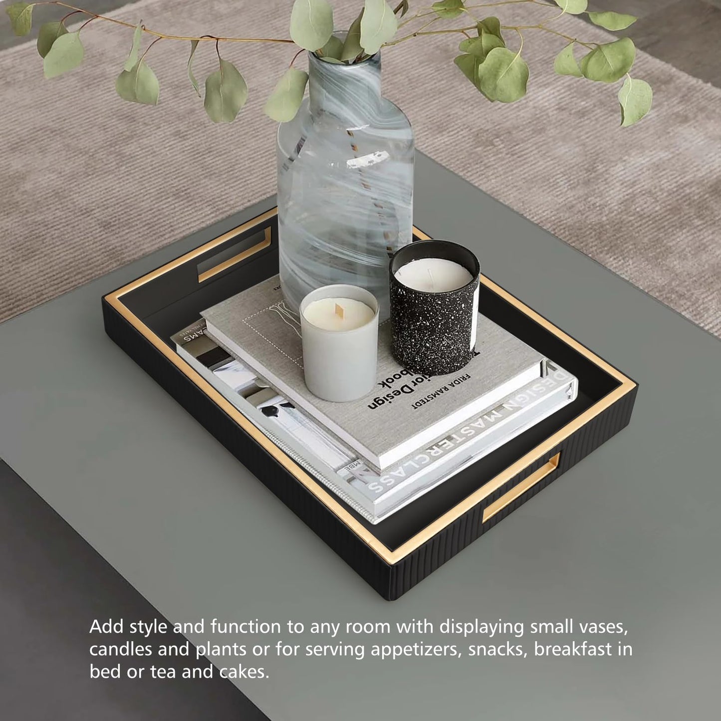 Black Rectangle Tray with Handles