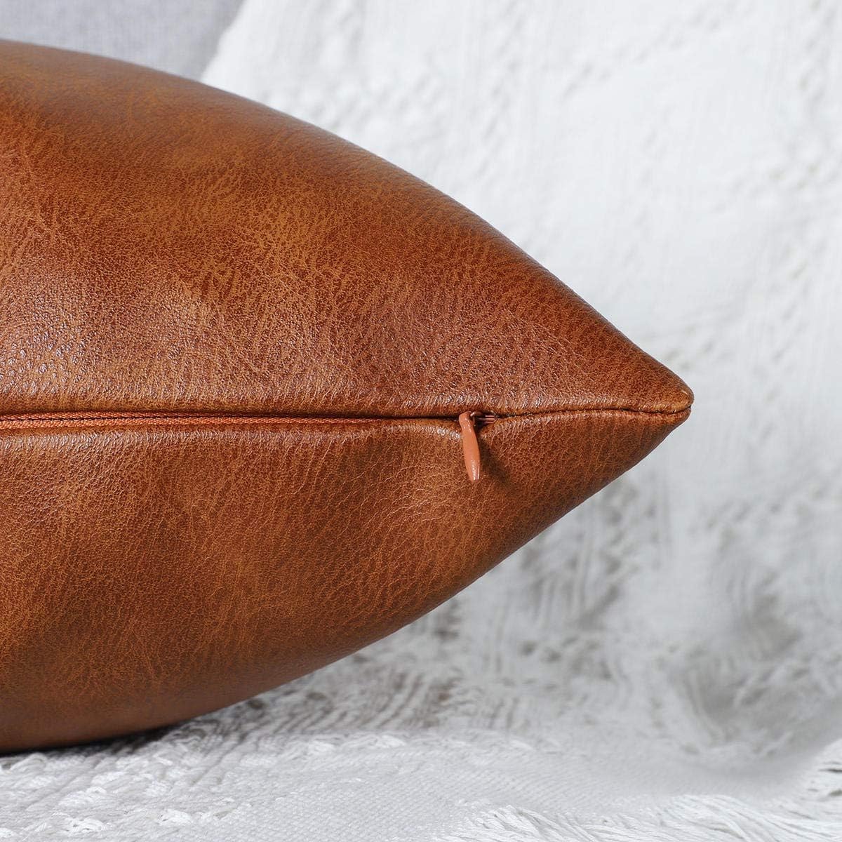 Brown Faux Leather Throw Pillow Covers