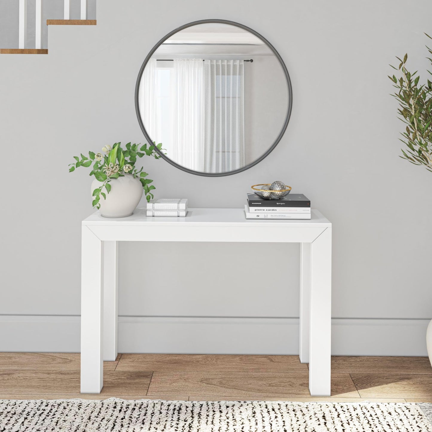 White Modern Narrow, Solid Wood 46.25 Inch Console Table