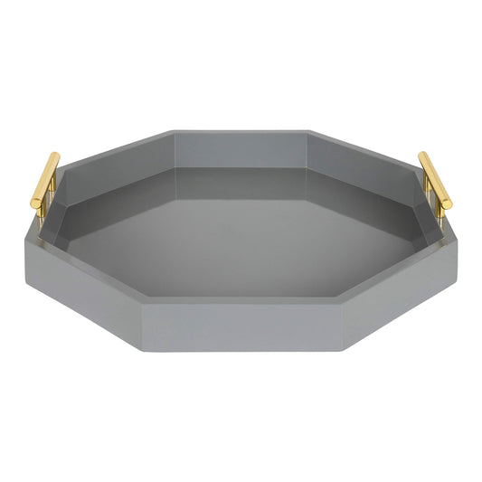 Gray Tray with Gold Handles, Octagon Decor