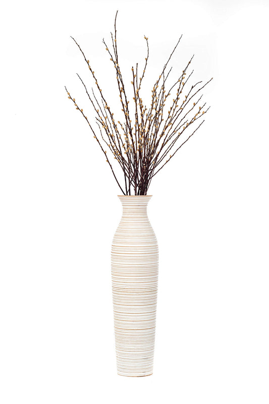 Off-White Tall Wooden Floor Vase