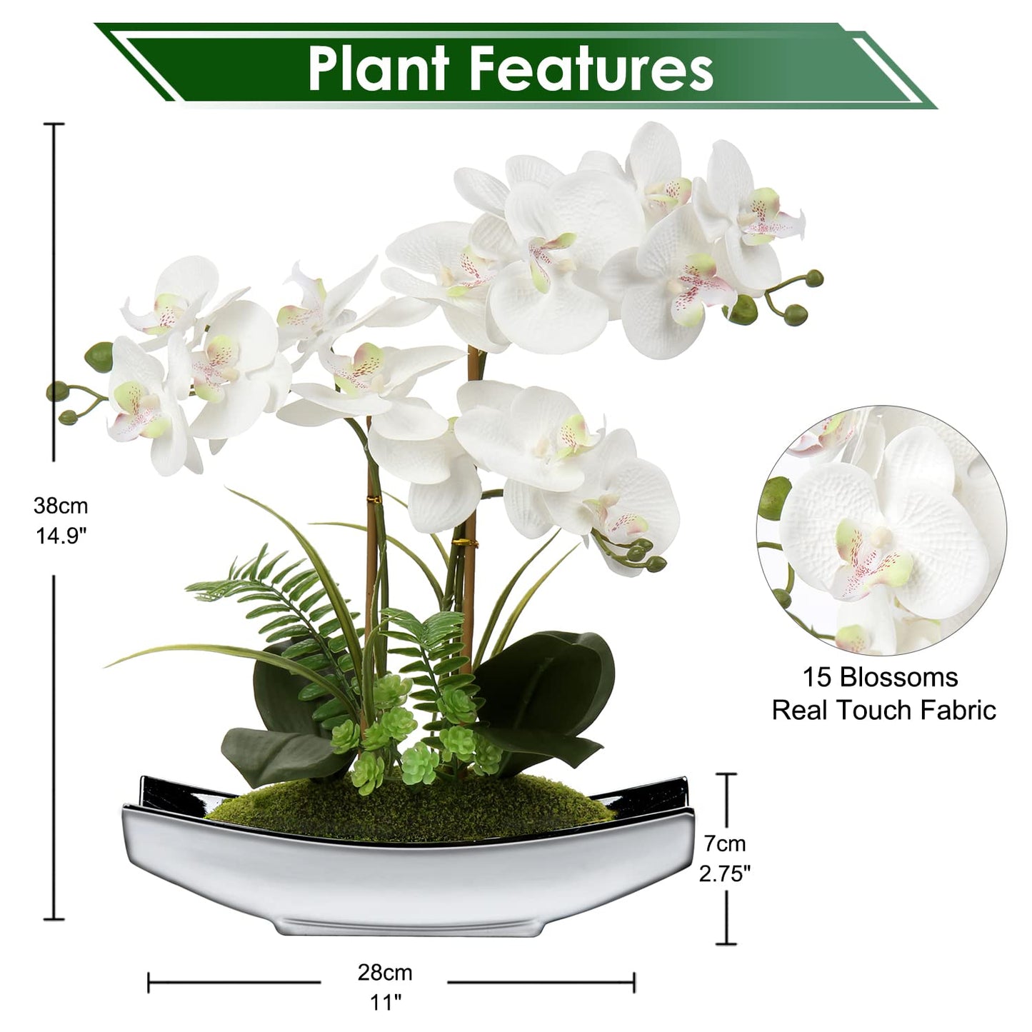 White Orchids Artificial Flowers with Silver Pot Décor