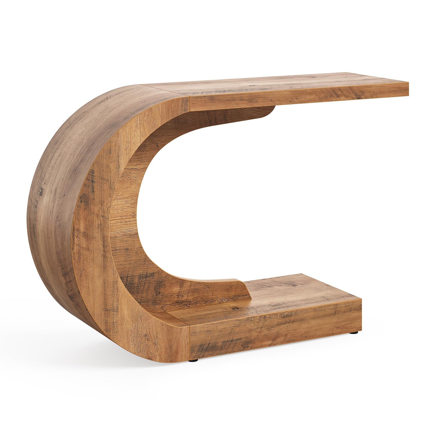 Brown Console Table, Wooden 2-Tier C-Shaped for Entryway