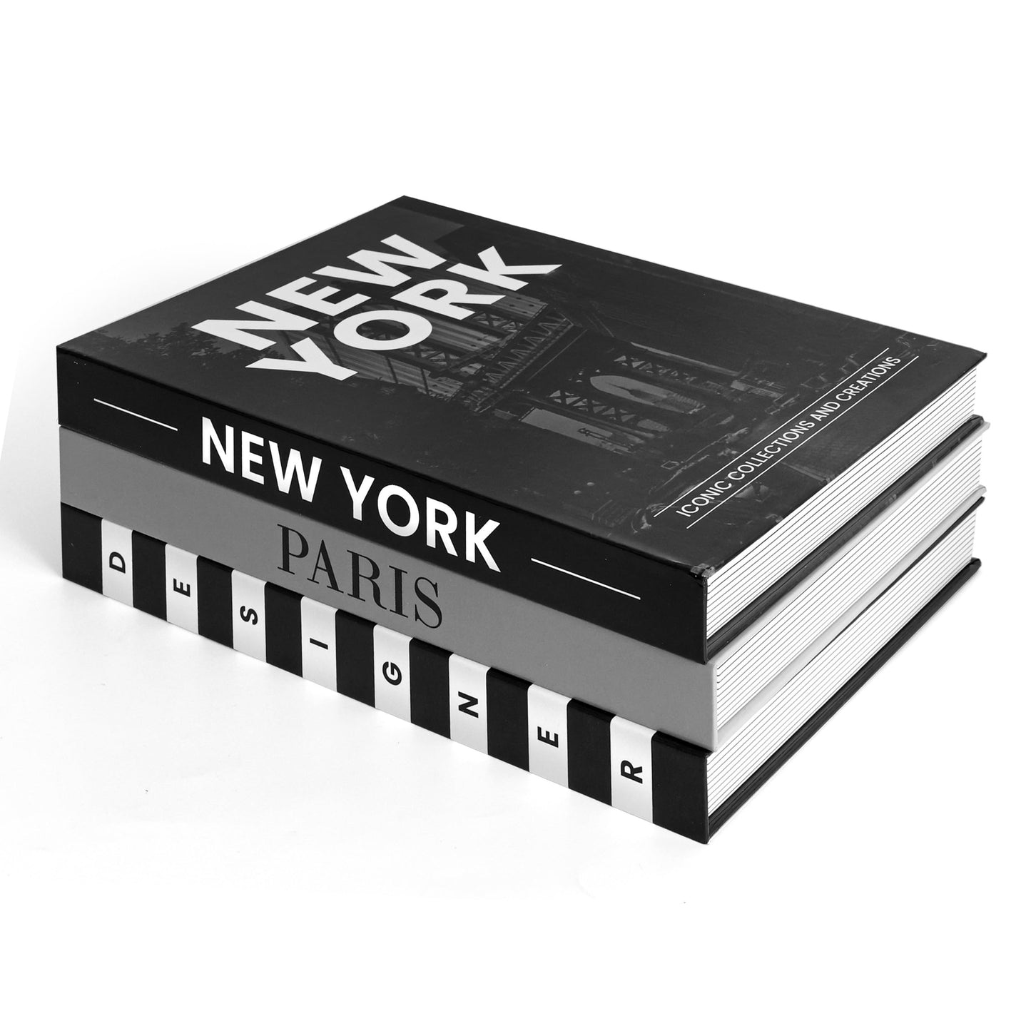Black and White Fashion Books Decor Set of 3, Hardcover for Home