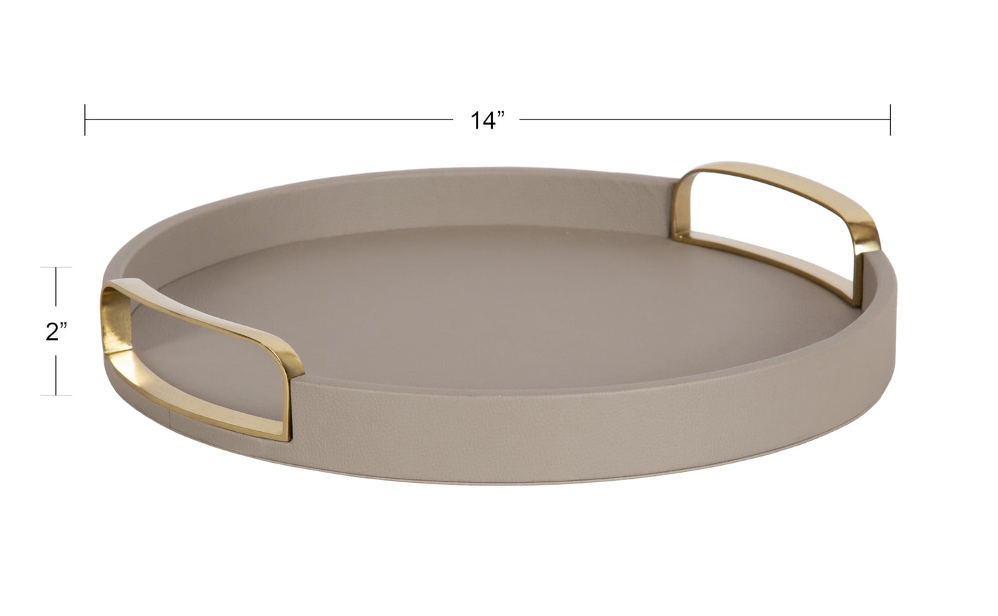 Taupe Round Tray with Gold Handles, Vegan Leather