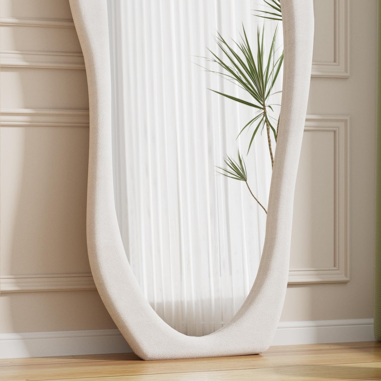 White Wavy Full Length Floor Mirror, Hanging or Leaning