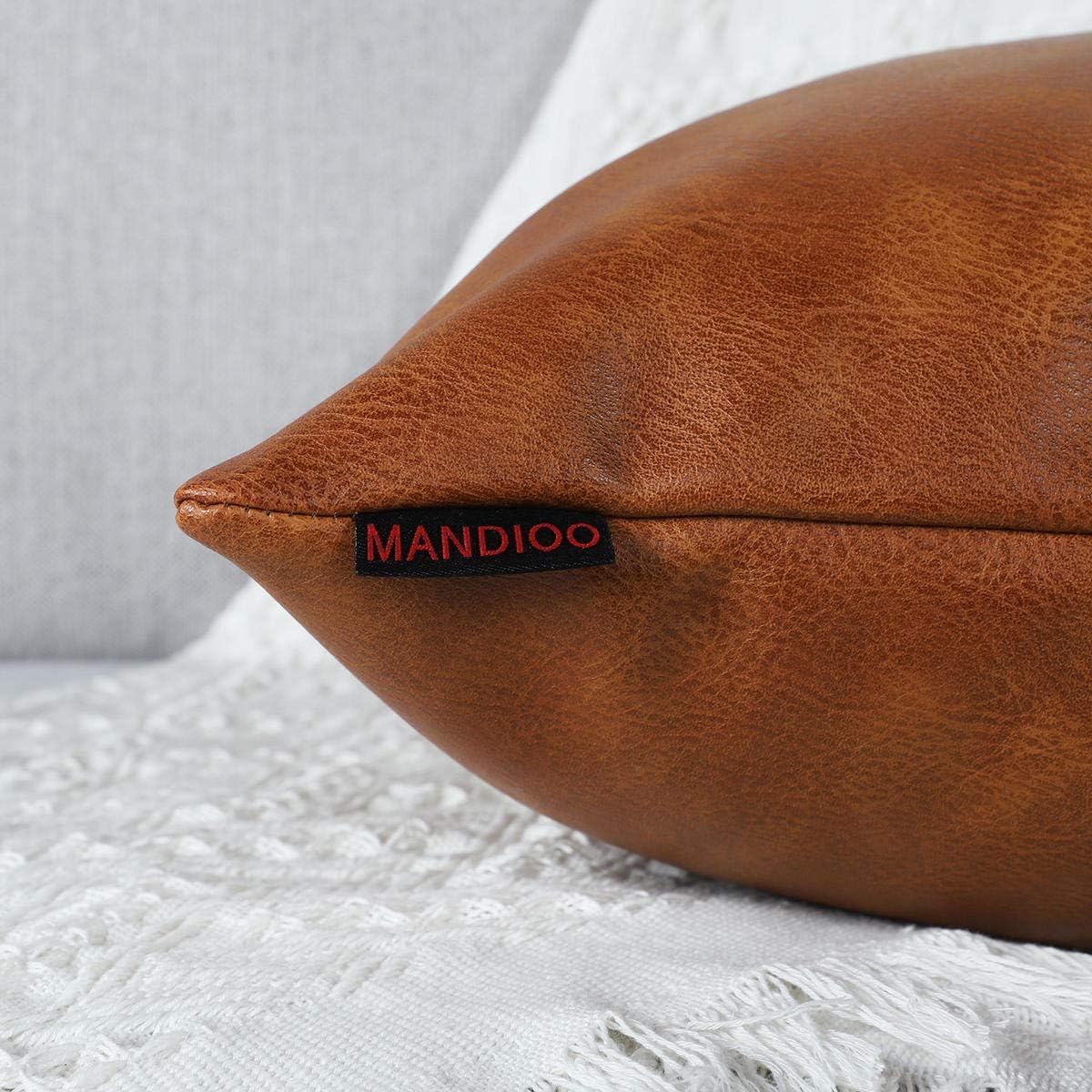 Brown Faux Leather Throw Pillow Covers