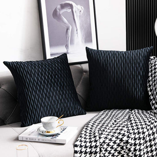 Black Throw Pillow Covers, Set of 2, Striped Design, 22" x 22"