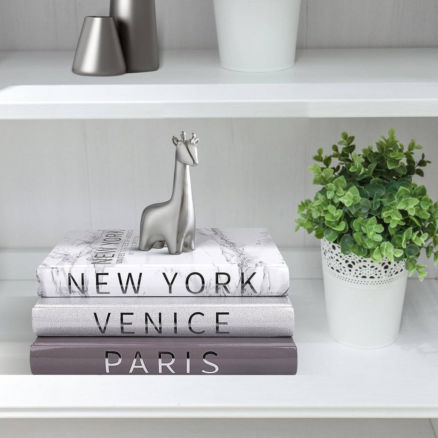 Silver Set of 3 Decorative Books for Home Decor, Fashion Themed