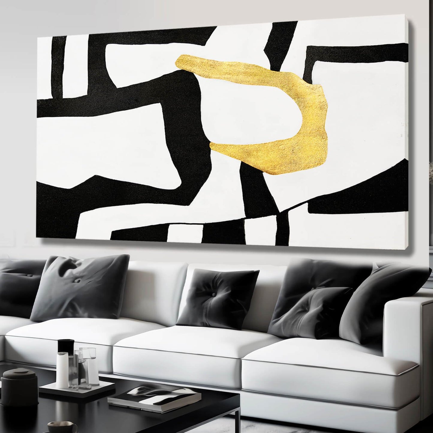 Black and White w/Gold Accent 29"x58" Canvas Wall Art
