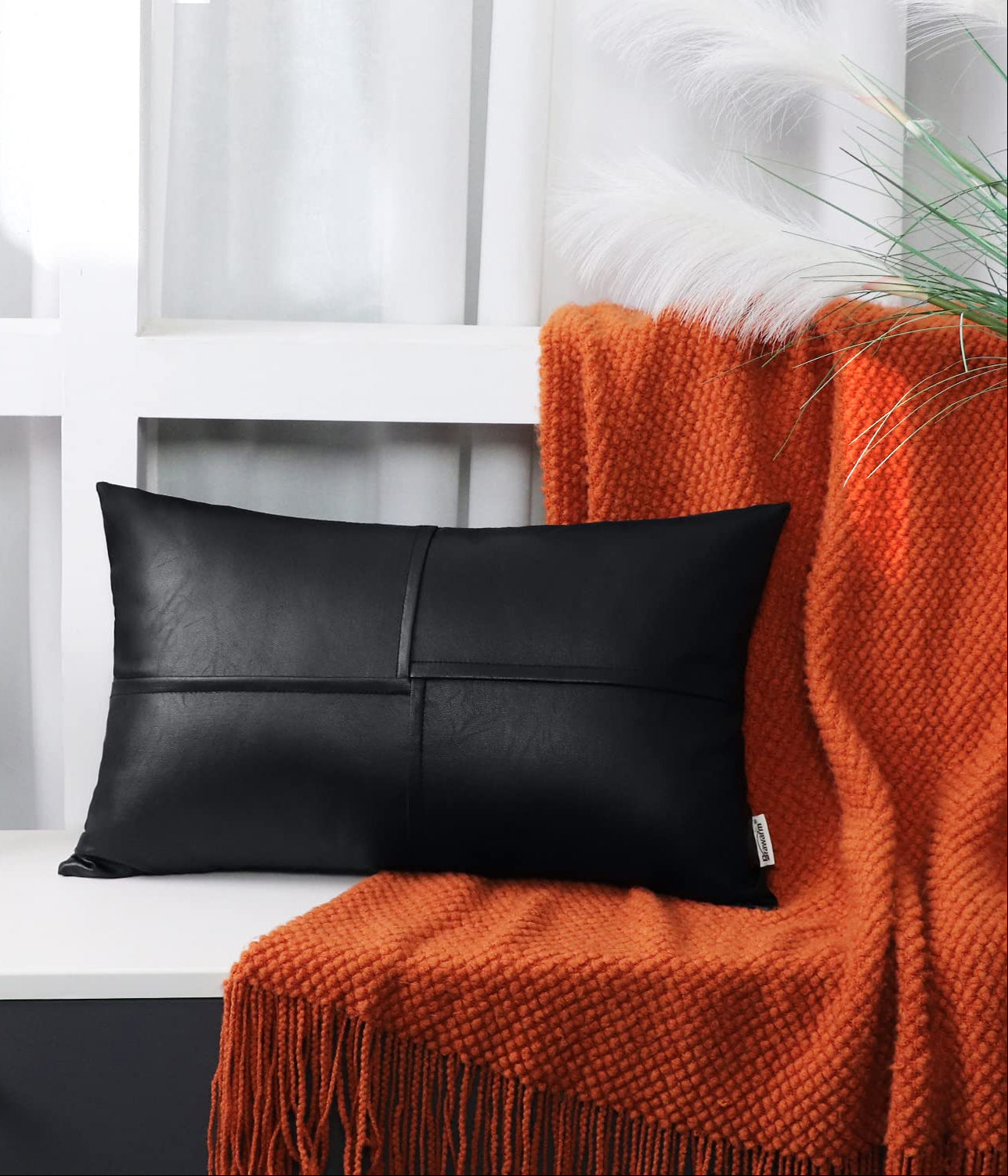 Black Faux Leather Throw Pillow Covers