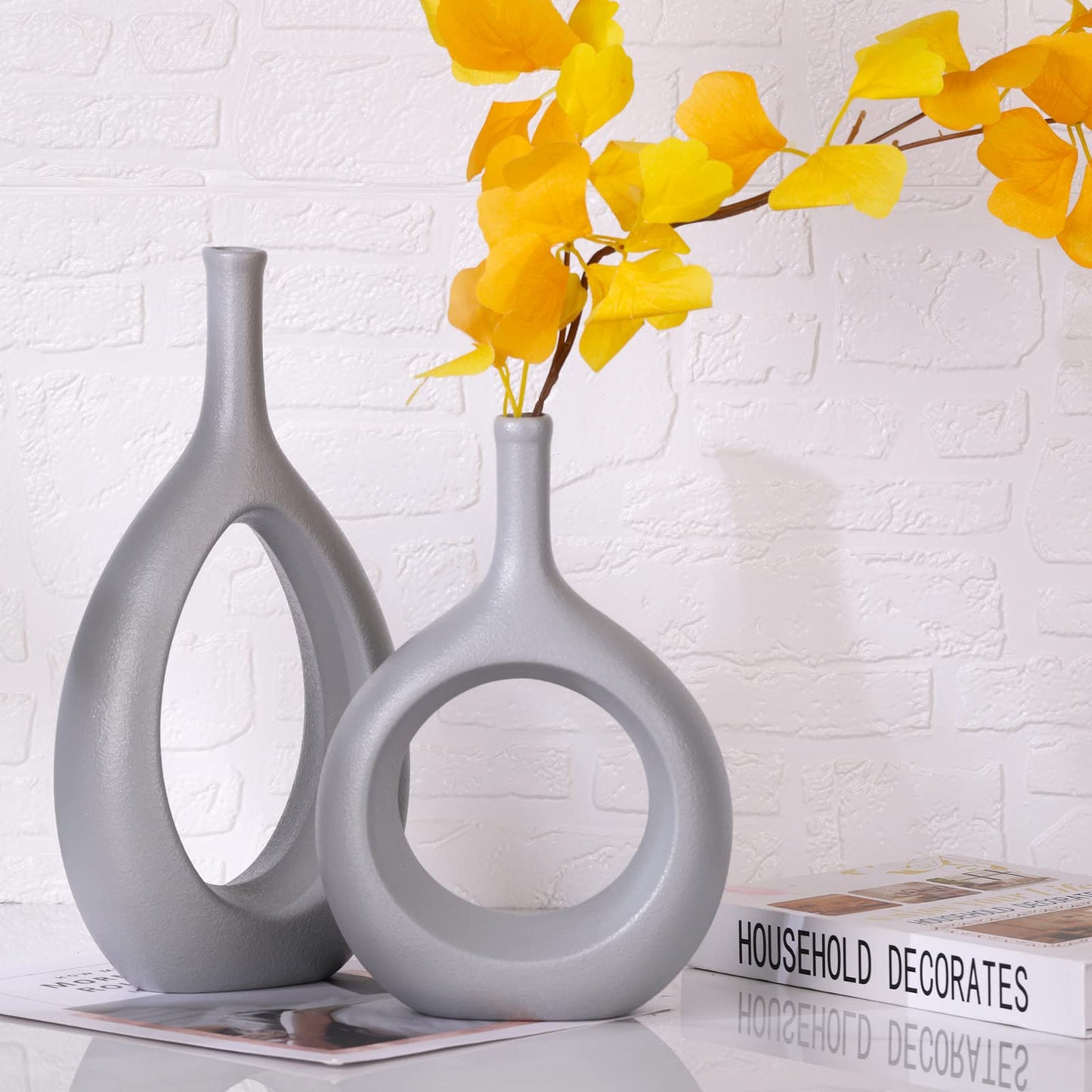 Gray Round Hollow-Out Vase Decor Set