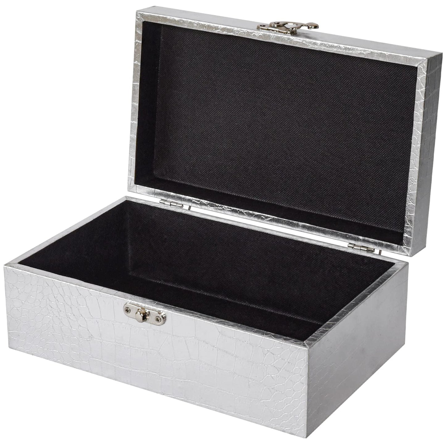 Silver Decorative Storage Boxes, Crocodile Leather with Clasp