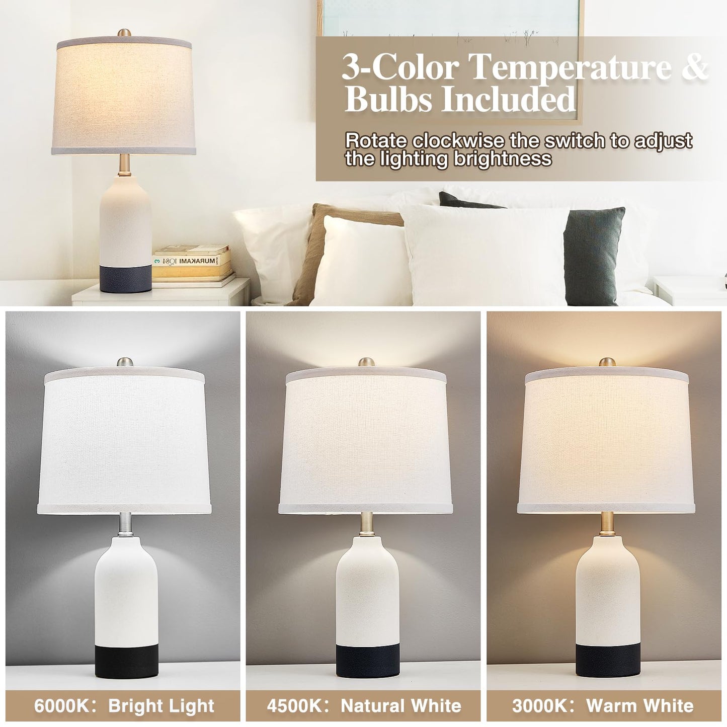 Black and White Modern 21.4" Ceramic Lamps Set of 2