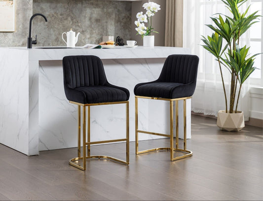 Bar Stools Set of 2,  26" Counter Height, Black - Velvet