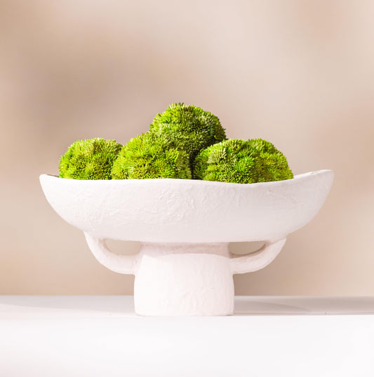 White Textured Pedestal Bowl and Greenery Set, Centerpiece