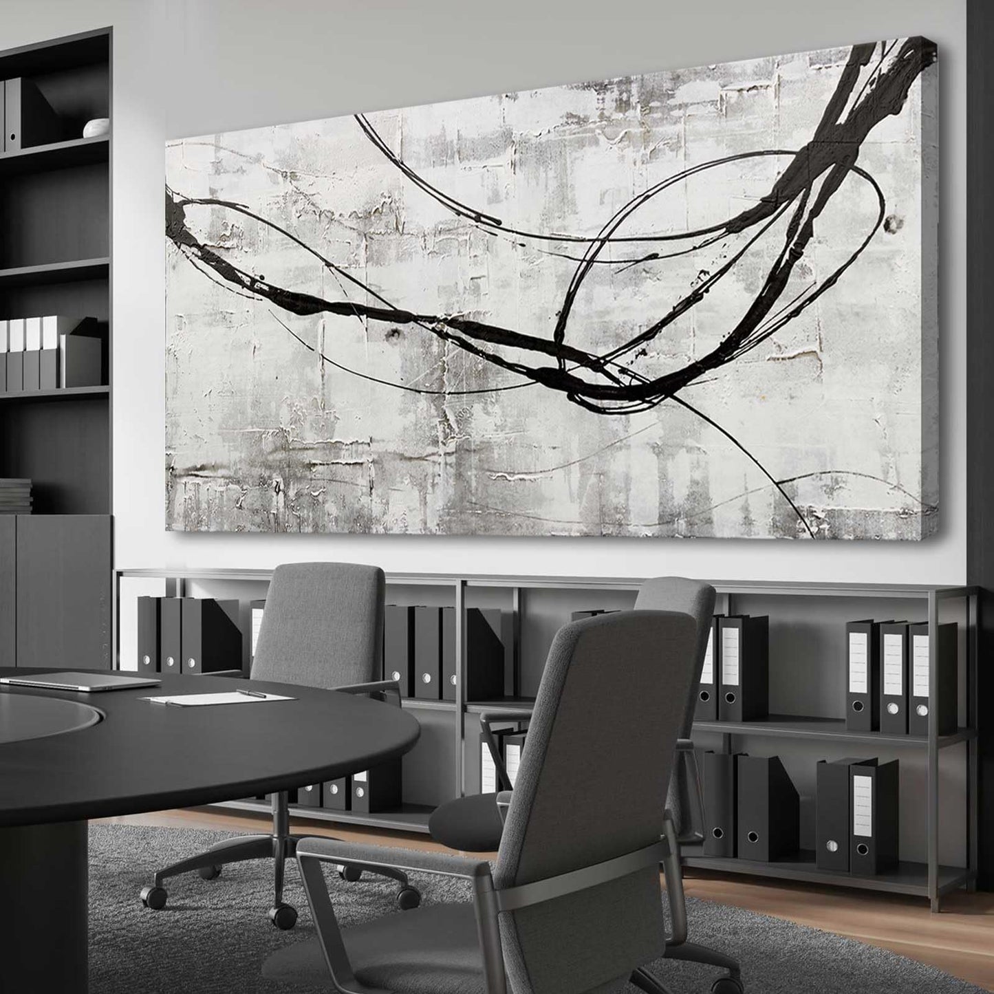 Black and White Abstract 29"x 58" Canvas Wall Art Paintings