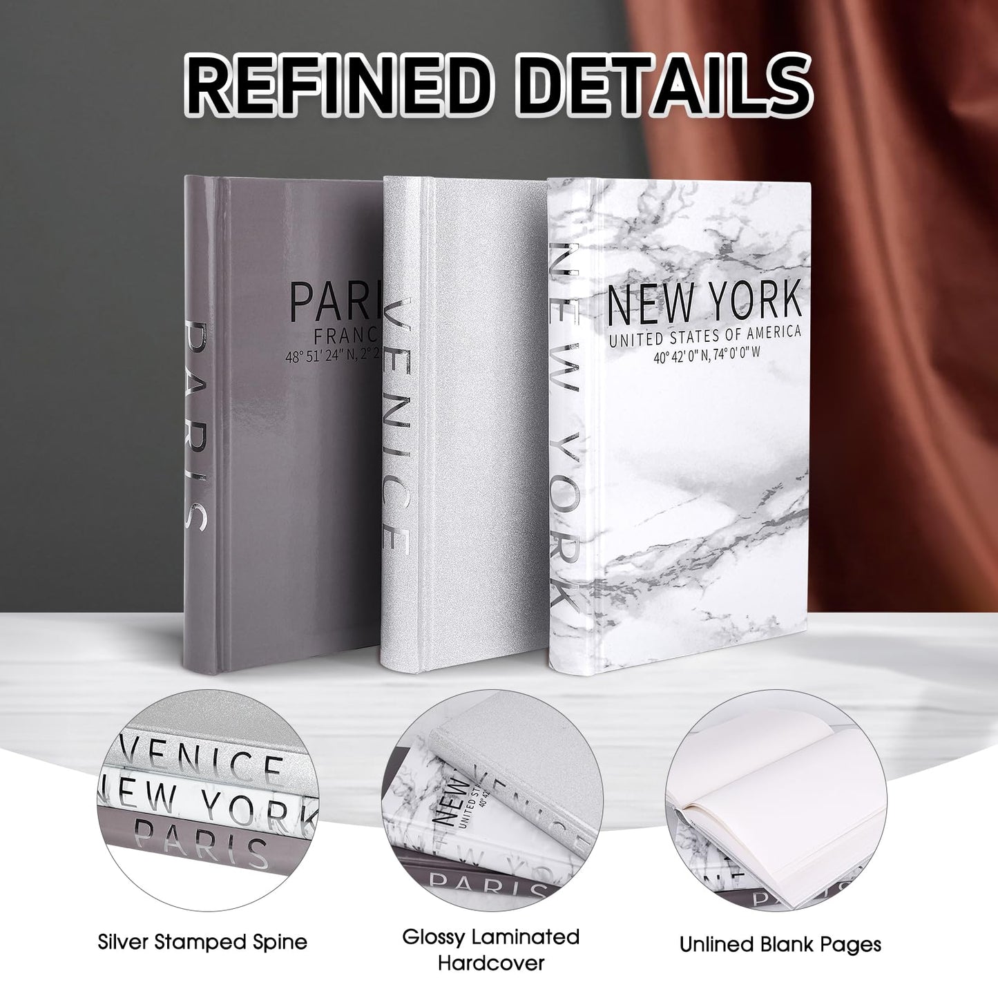 Silver Set of 3 Decorative Books for Home Decor, Fashion Themed
