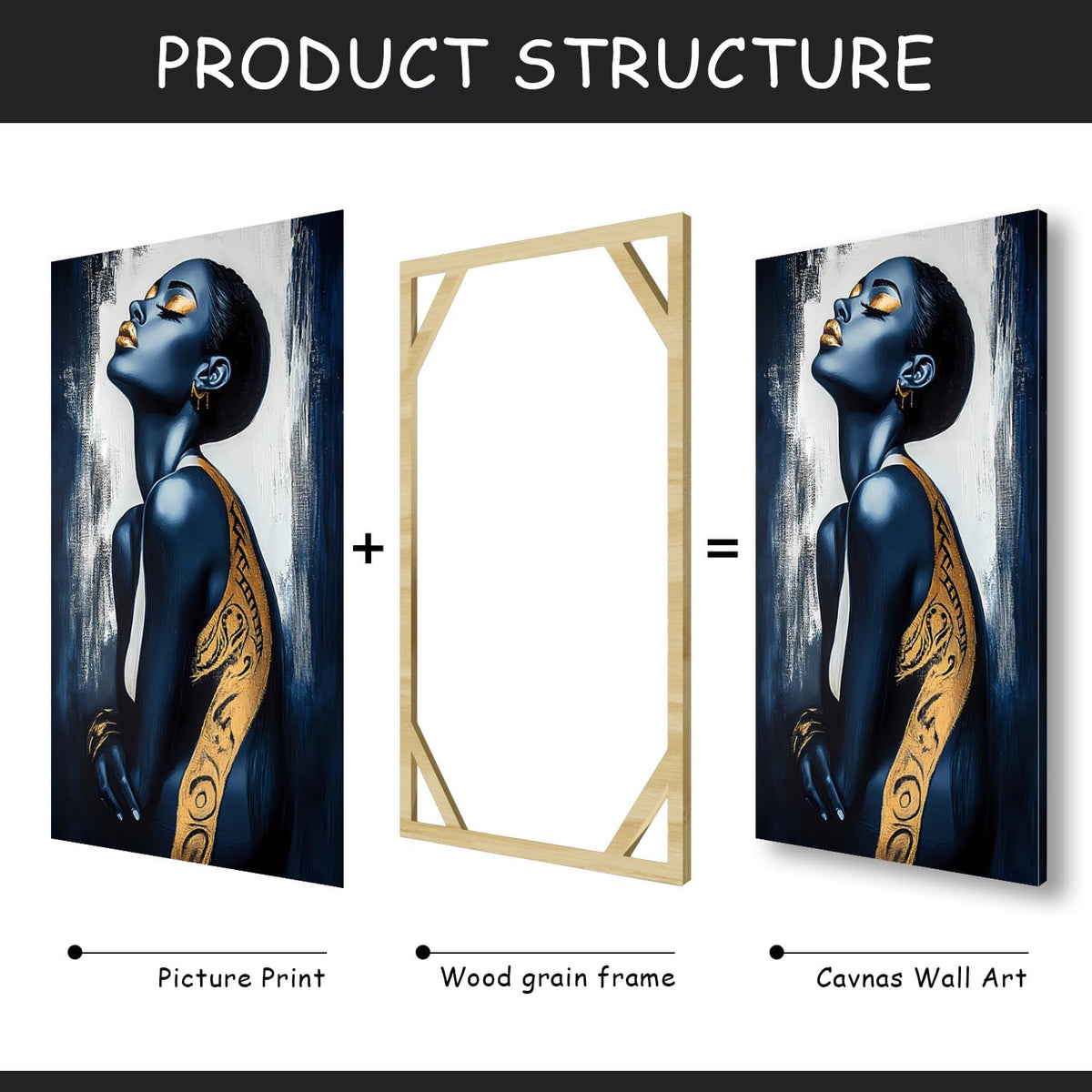 Gold and Blue Canvas Print, Woman Canvas Wall Art, Minimalist Abstract