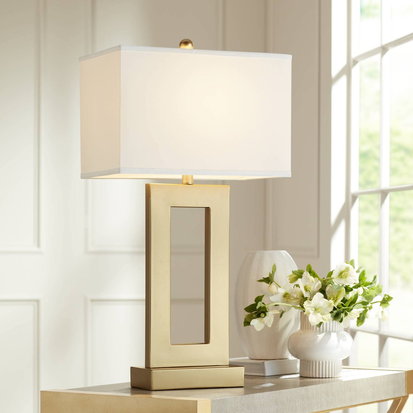 Gold Open Rectangle, Modern Luxe Glam, End Table Lamps Set of 2