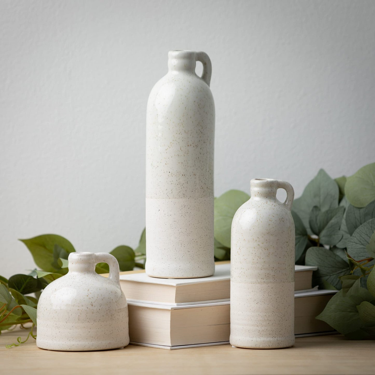 White Two-Toned Ceramic Jug, Vase Set