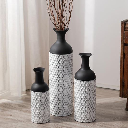 White and Black Two-tone Tall Floor Vase Set