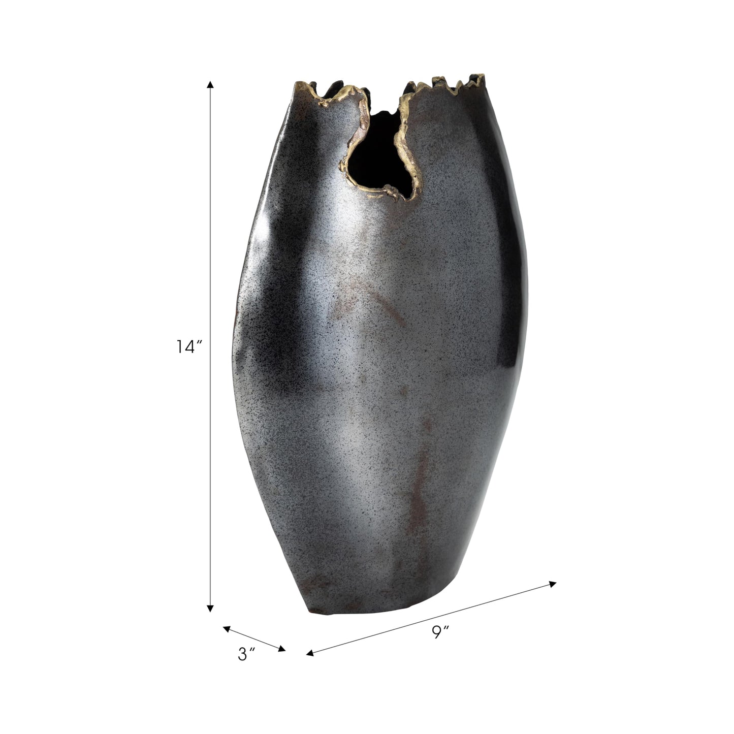 Black Metal Chipped Vase, Unique Accent Decor