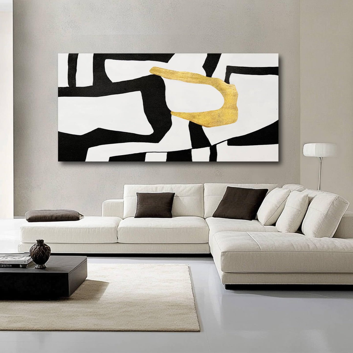Black and White w/Gold Accent 29"x58" Canvas Wall Art