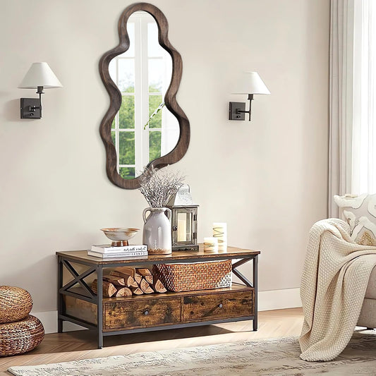 Brown Wavy Framed Wall Mirror Unique Modern Decor