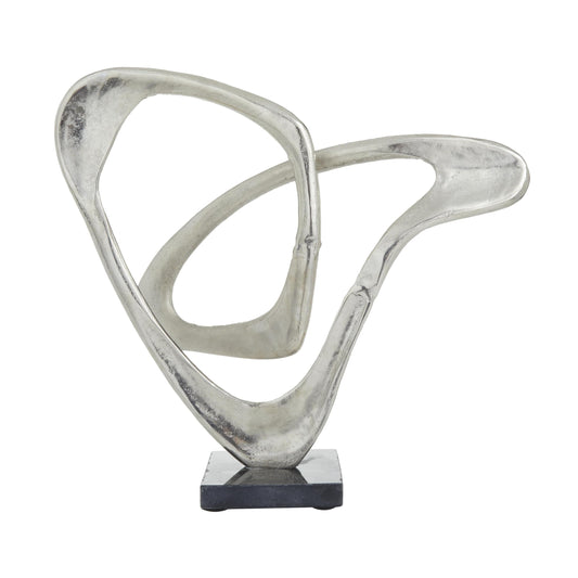 Silver Abstract Sculpture Statue Decor with Black Base