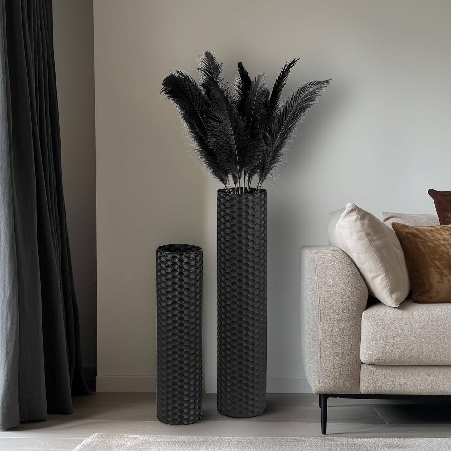 Black Tall Floor Decorative Vase Set