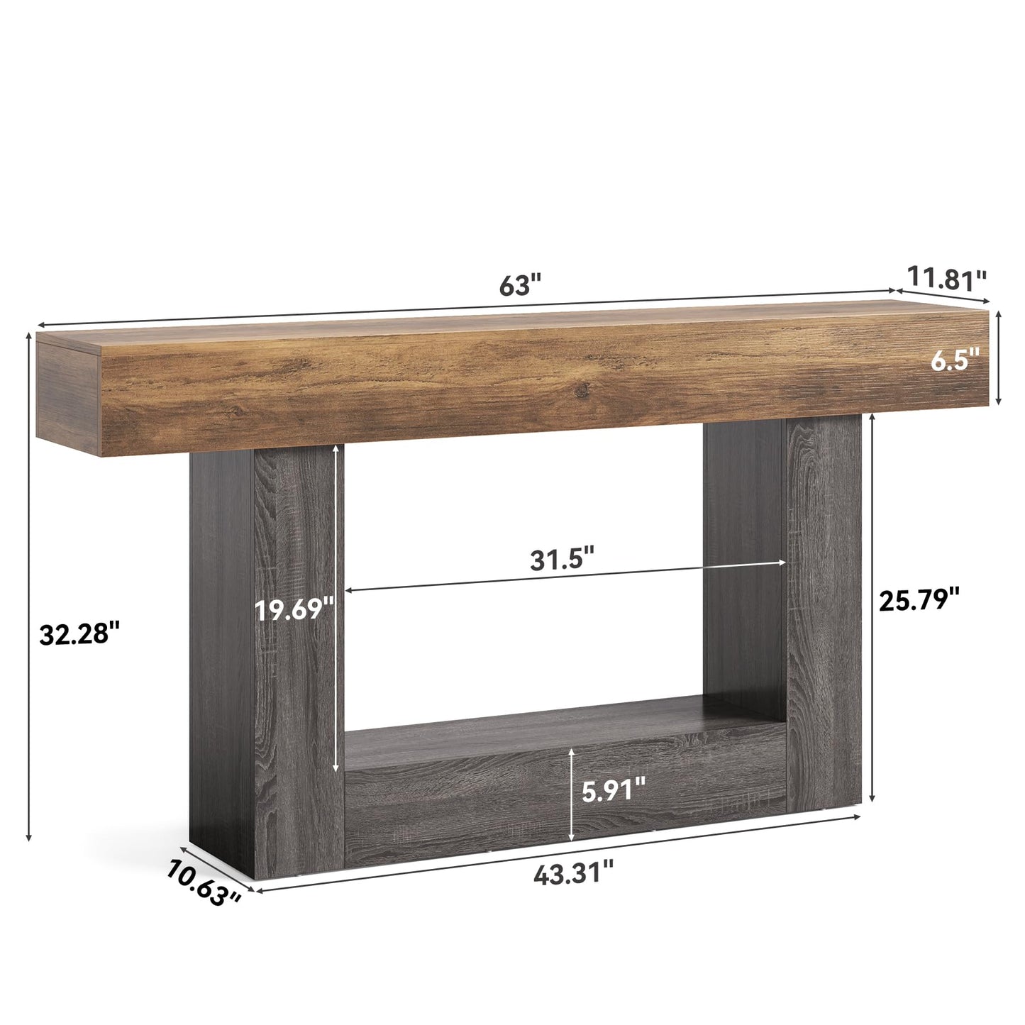 Rustic Brown and Grey, Long 2-Tier Console Table