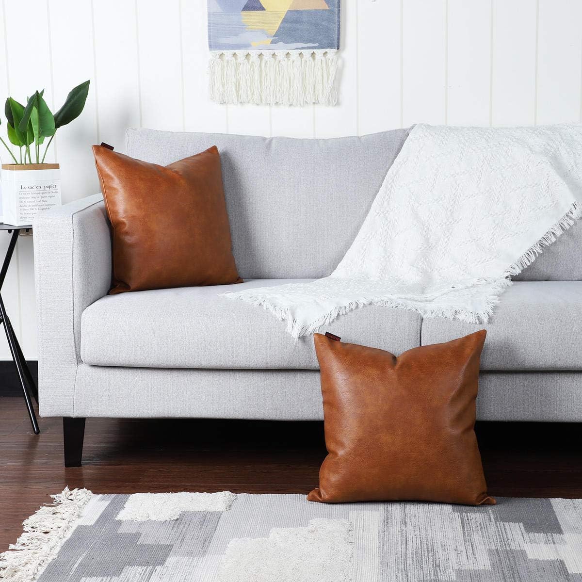 Brown Faux Leather Throw Pillow Covers