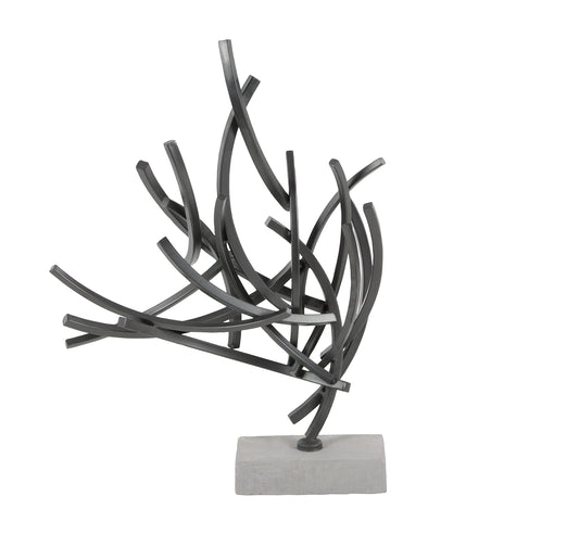 Gray Abstract Sculpture, Statue Decor with Marble Base