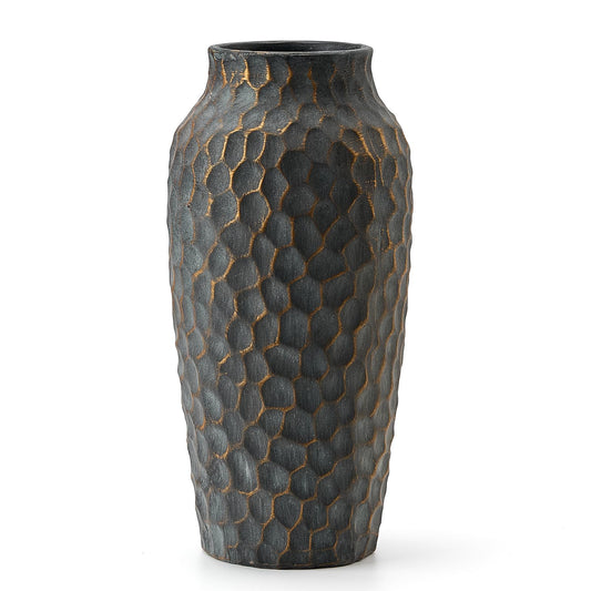 Grey-Bronze Ceramic Rustic Hammered Vase, Decor