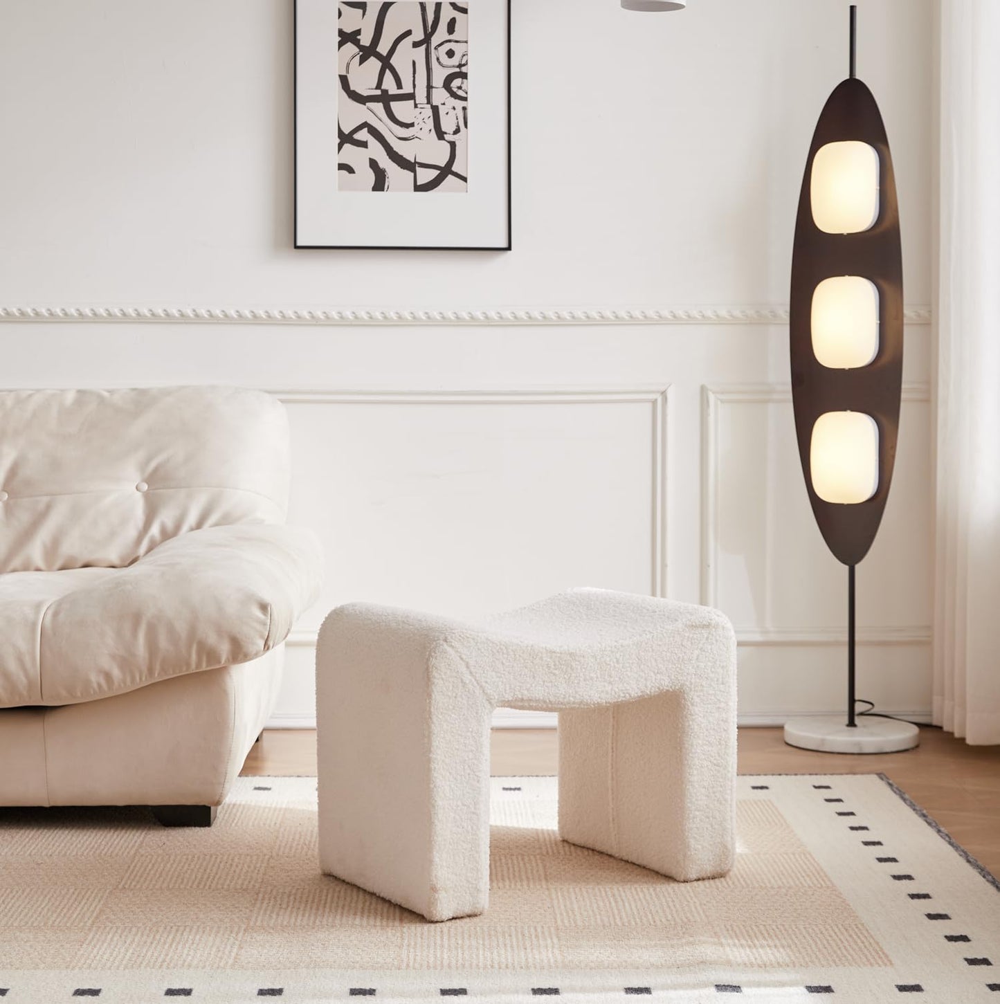 White Modern Bench, Ottoman Seat