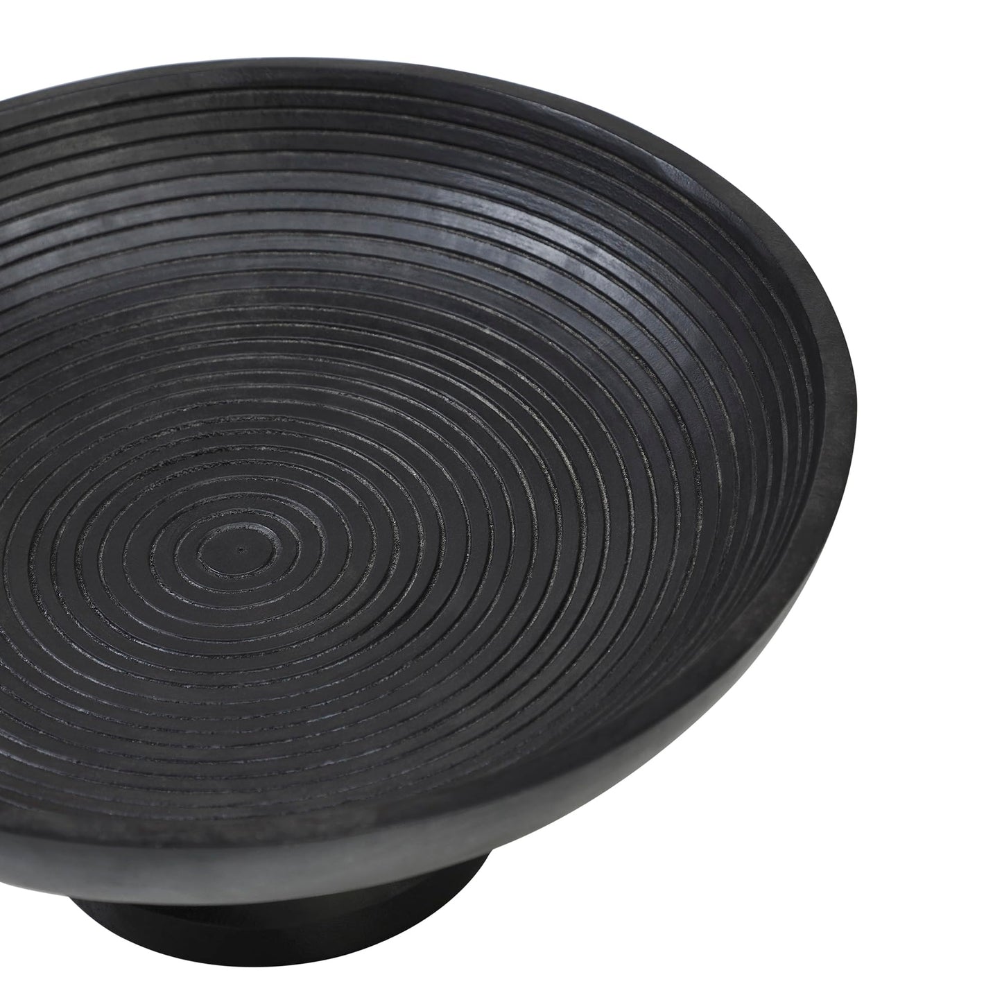 Black Pedestal Fruit Bowl, Ribbed Wooden