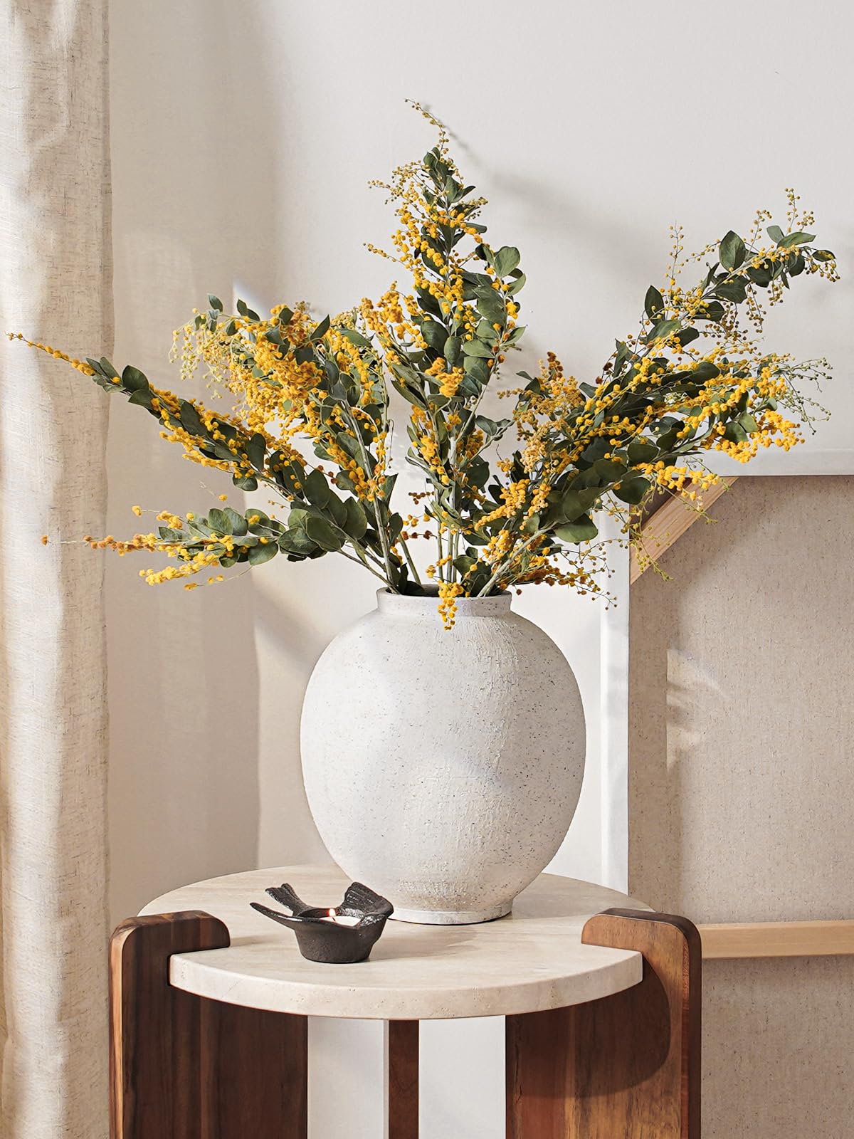 White Large Round Ceramic Rustic Vase