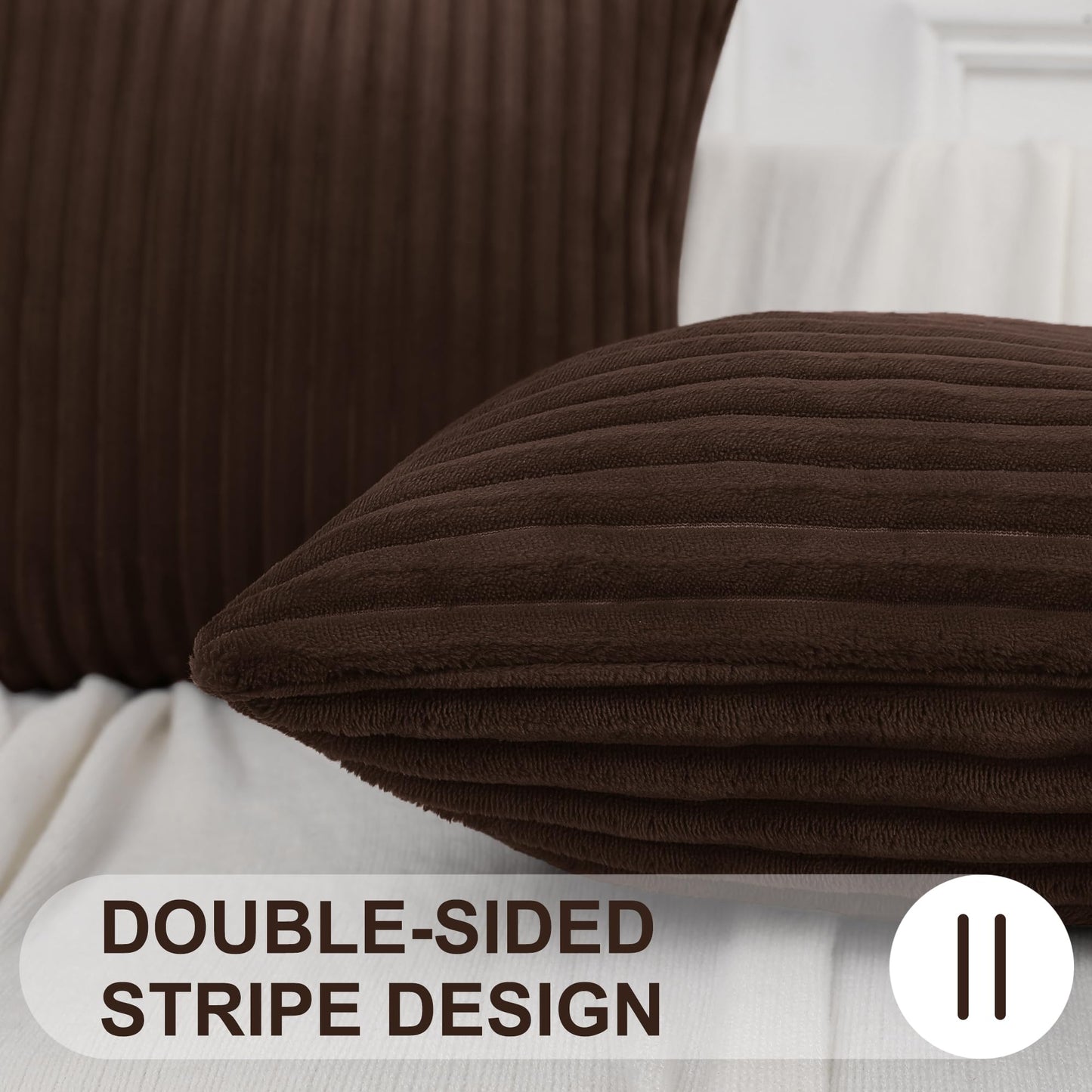 Brown Throw Pillow Covers 18x18 Set of 2, Soft Plush Flannel